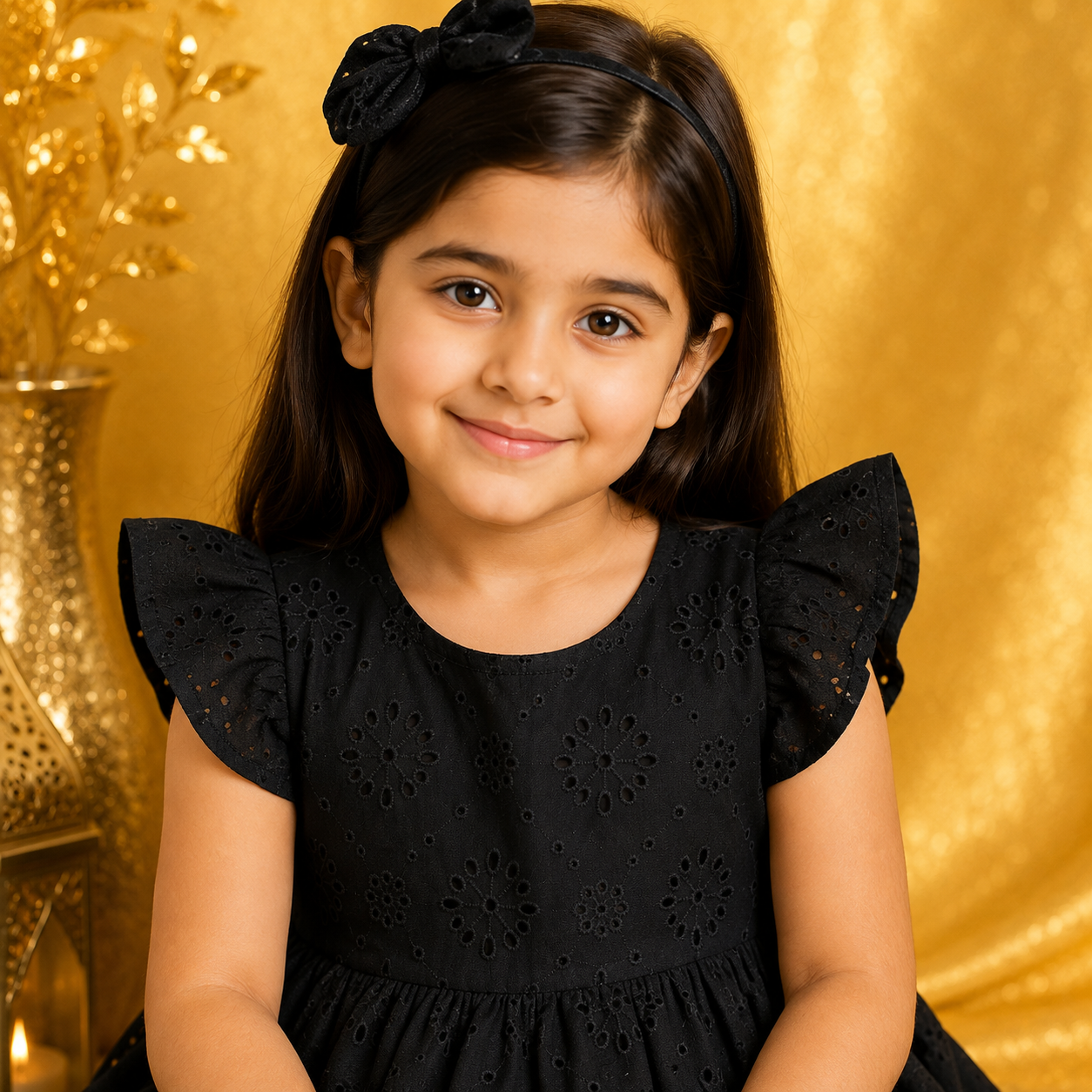 Black Cotton Eyelet Embroidered Party Frock | 5–6 Years