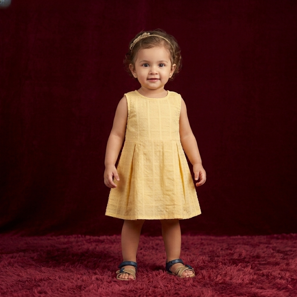 Baby Girl Yellow Sleeveless Frock | Soft Cotton Summer Dress for 1 Year Old Toddler