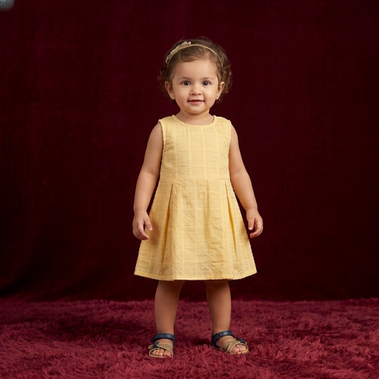 Baby Girl Yellow Sleeveless Frock | Soft Cotton Summer Dress for 1 Year Old Toddler