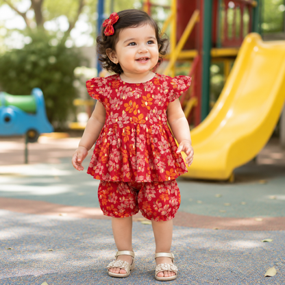 Baby Girls Floral Peplum Top & Bloomers Set