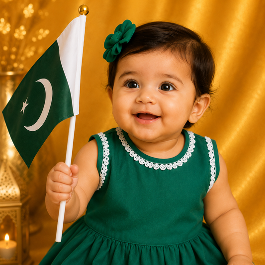 Baby Girl Green Dress Set | 14 August Outfit | 6–12 Months