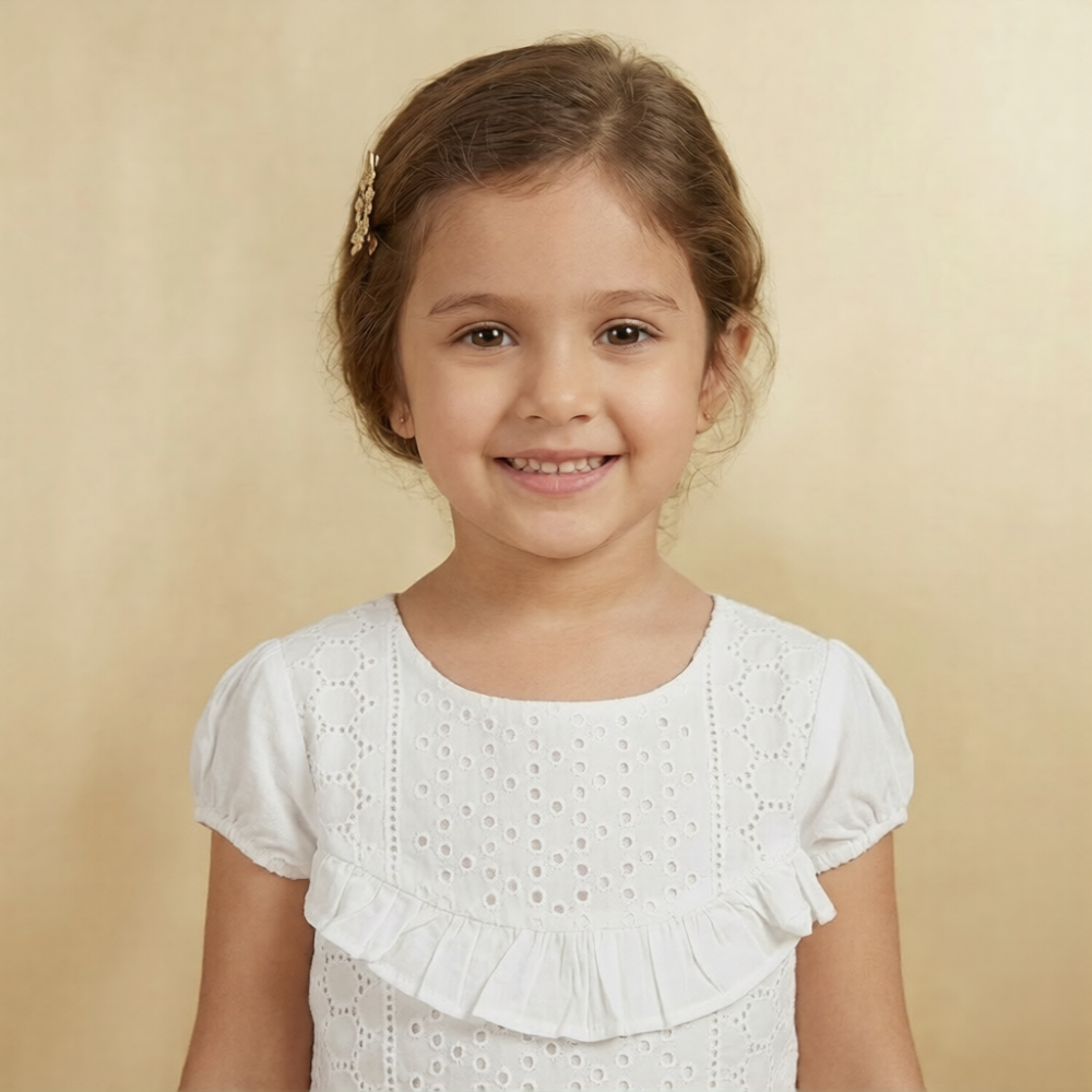 White Eyelet Cotton Ruffle Frock – Girls (Ages 5–6 Years)