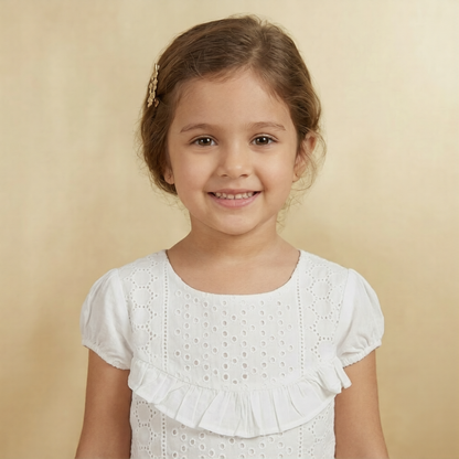 White Eyelet Cotton Ruffle Frock – Girls (Ages 5–6 Years)