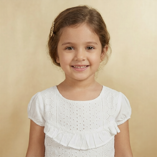 White Eyelet Cotton Ruffle Frock – Girls (Ages 5–6 Years)