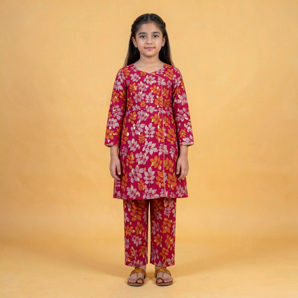 Pink Floral Frock Set with Trouser (9–10 Years)