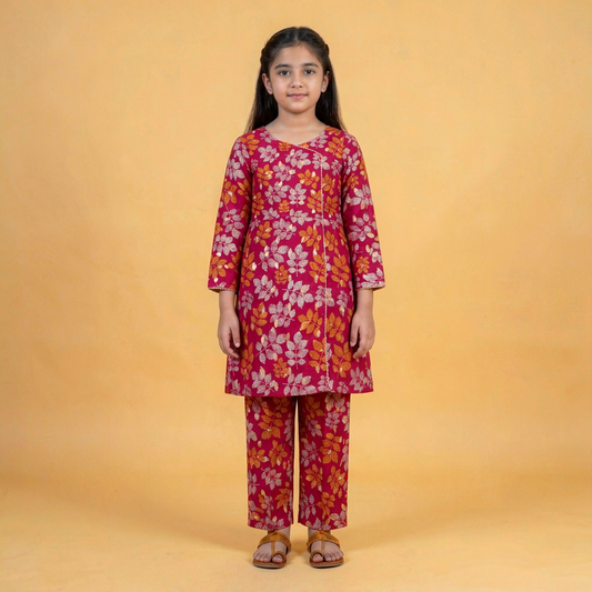 Pink Floral Frock Set with Trouser (9–10 Years)