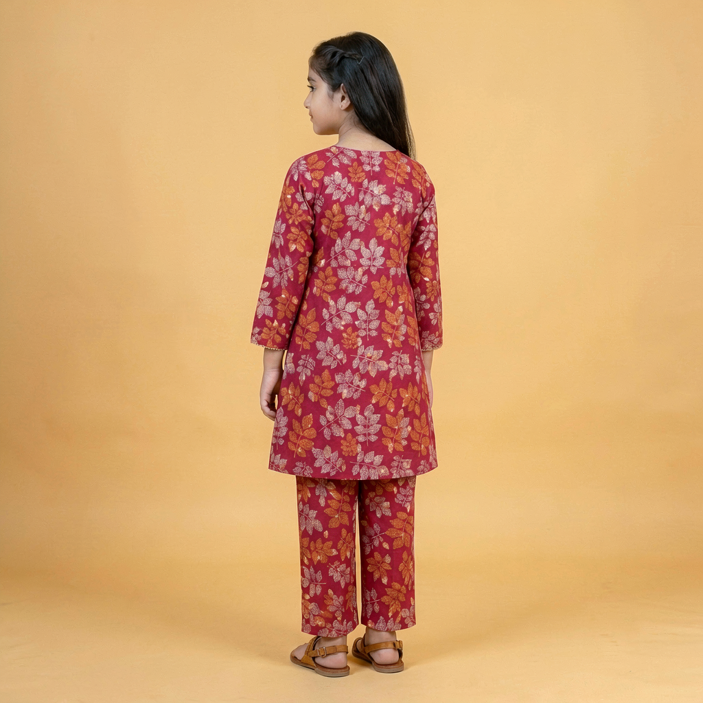 Pink Floral Frock Set with Trouser (9–10 Years)