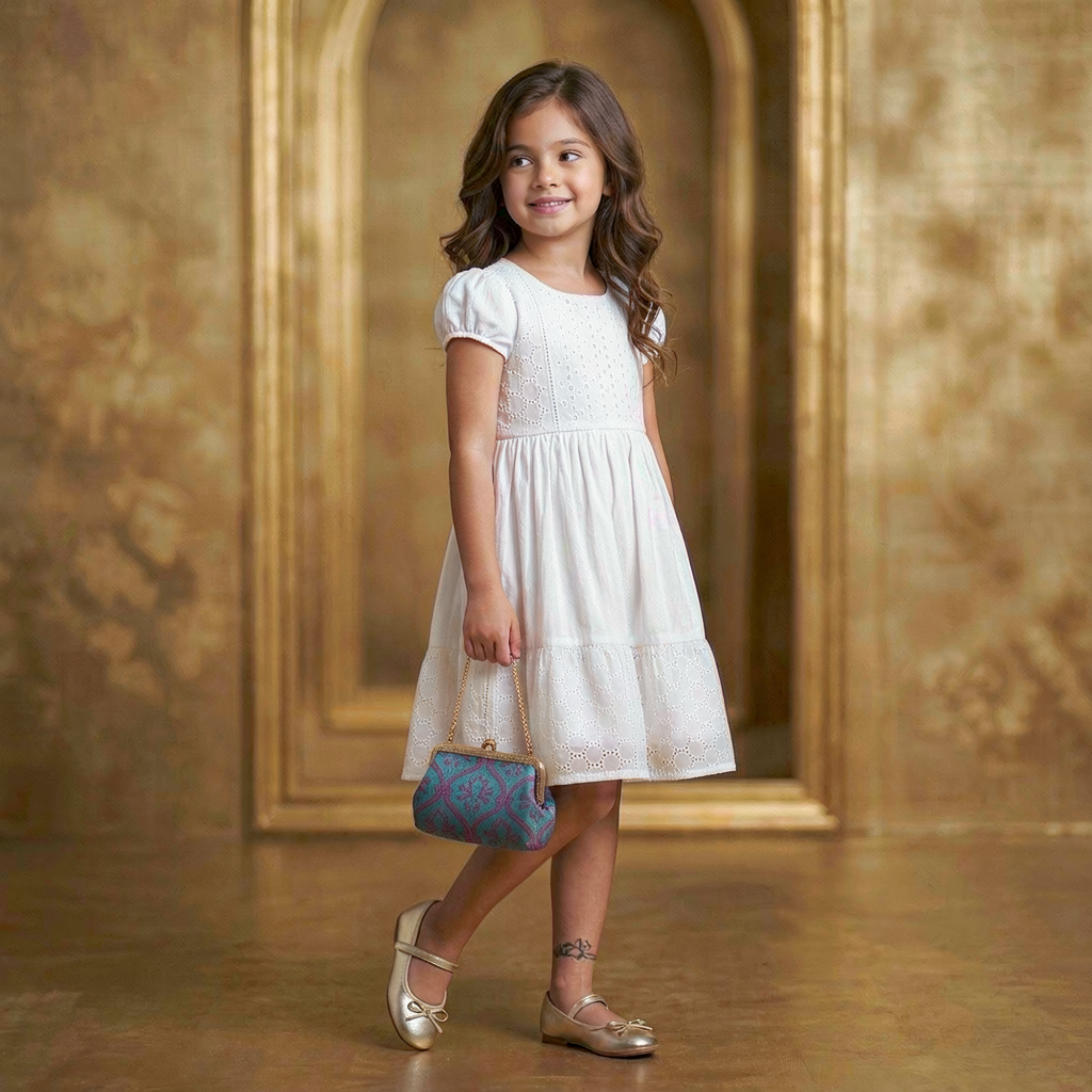 Pure White Eyelet Cotton Tiered Frock – Girls (Ages 6–7 Years)