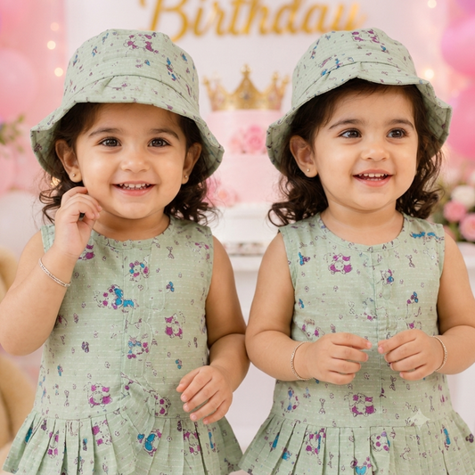 Girls Printed Co-Ord Set – Mint Green | 2–3 Years